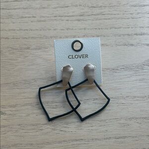 Clover Matte Silver and Black Geometric Drop Earrings